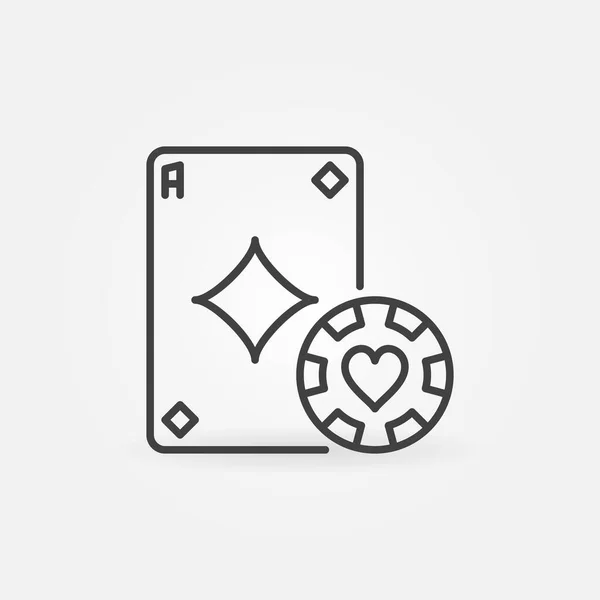Ace of Diamonds s Poker Chip lineární koncept ikony — Stockový vektor