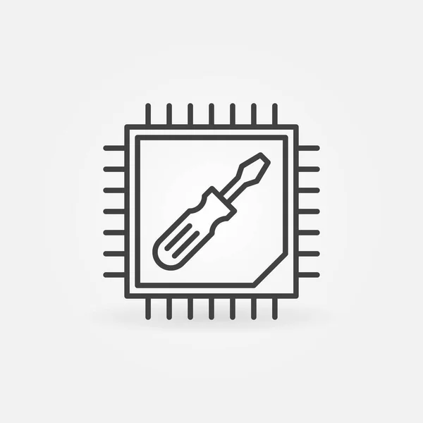 Computer Processor with Screwdriver line icon. Vector CPU sign — Stock Vector