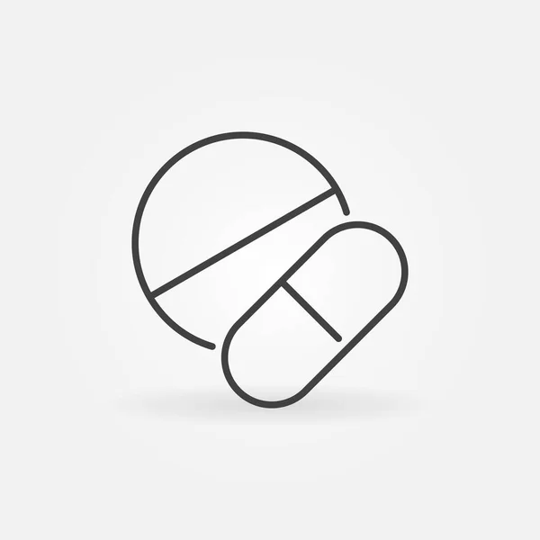 Píldoras vector de medicamentos de línea delgada o icono concepto médico — Archivo Imágenes Vectoriales