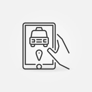 Çevrimiçi Taksi Uygulaması vektör konsepti doğrusal simgesi olan Tablet