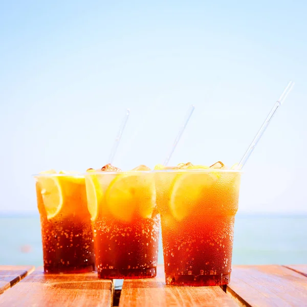 Concept Luxury Vacation Cuba Libre Cocktail Pier Long Island Ice — Stock Photo, Image