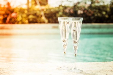 İki kadeh prosecco kokteyl, kenar o yaban mersini ile