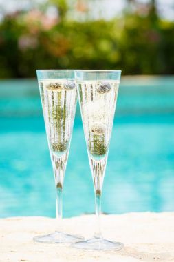 İki kadeh prosecco kokteyl, kenar o yaban mersini ile