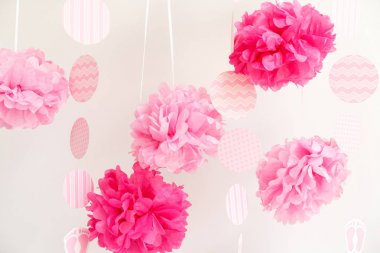 Kağıt çiçekler, kız bebek duş parti. Bebek duş celebr
