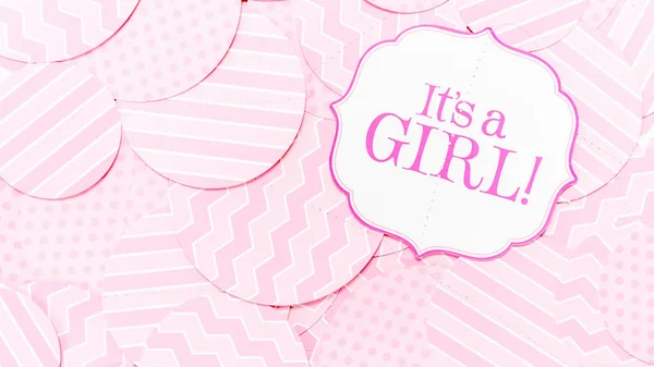 Es un letrero de chica en la fiesta de la fiesta del bebé. Patrones rosados backgr — Foto de Stock