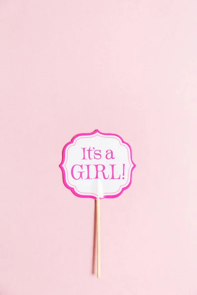 It's a girl sign at the baby shower party.  Pink solid backgroun — Stock Photo, Image