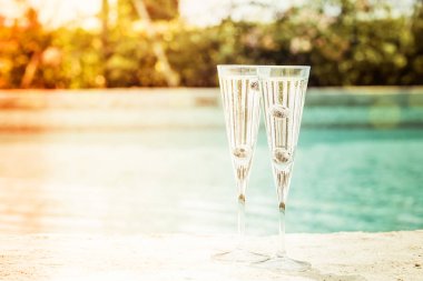 İki kadeh prosecco kokteyl, kenar o yaban mersini ile