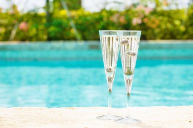 İki kadeh prosecco kokteyl, kenar o yaban mersini ile