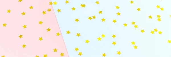 Gouden ster hagelslag op dubbele roze en blauw. Feestelijke vakantie b — Stockfoto