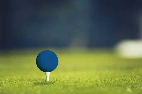Close up of blue golf ball on tee. Concept of the fresh start — Stock Photo, Image