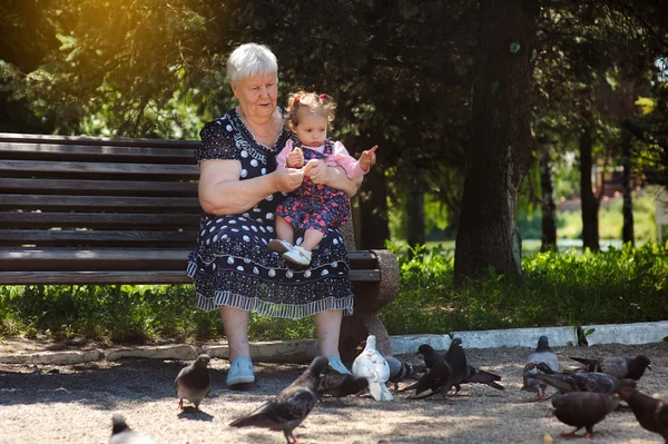 Grandmother and granddaughter walk in the park — Stock Photo, Image