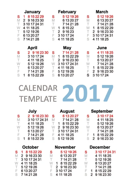 Calendario tascabile inglese 2017 — Vettoriale Stock