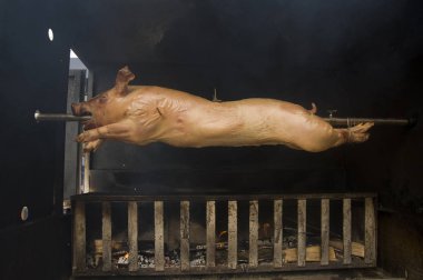 Domuz yavrusu ateş üzerinde pişirme. Piglet kavurma Jack