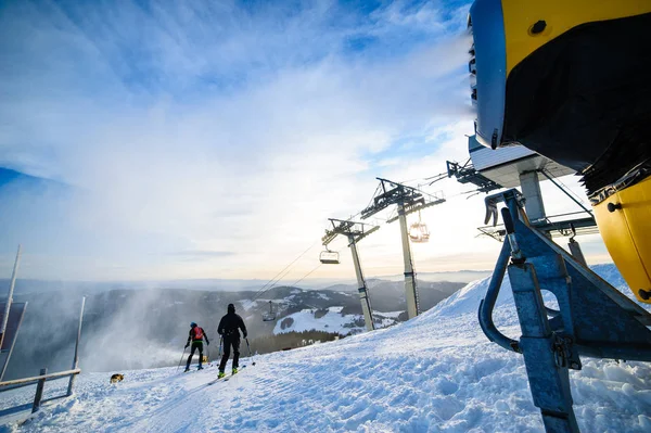 Snow cannon in action at ski resort — Stock Photo, Image