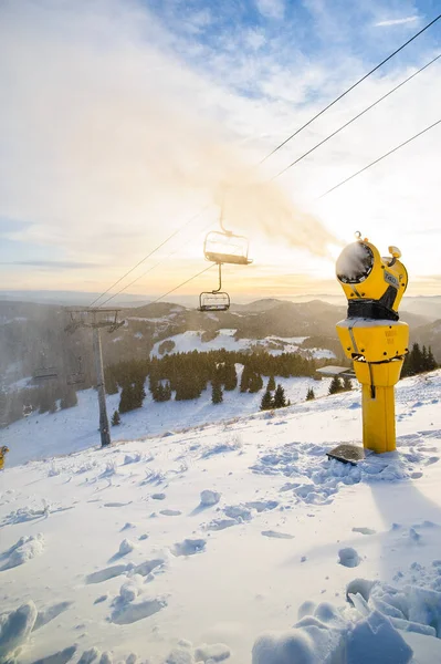 Snow cannon in action at ski resort — Stock Photo, Image