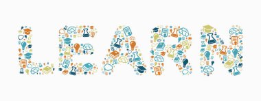 Renkli eğitim Word'ü yapma simgeleri: öğrenin