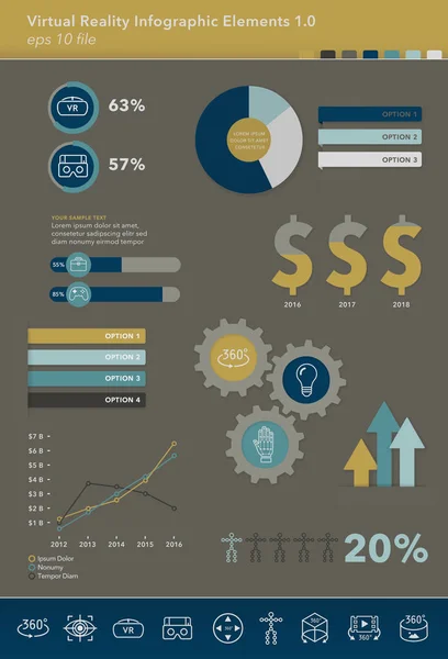 Elementi infografici di realtà virtuale con set di icone — Vettoriale Stock