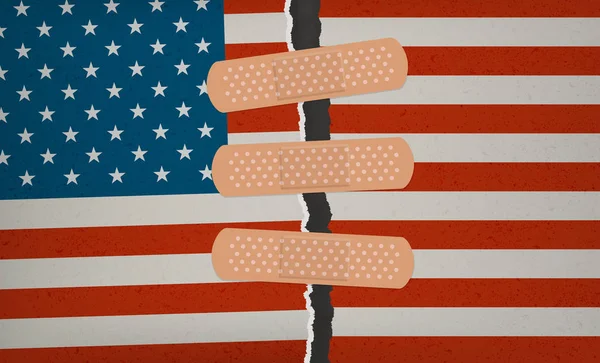 Amerikan paramparça - yardım grubu ile birlikte yamalı bayrağı — Stok Vektör
