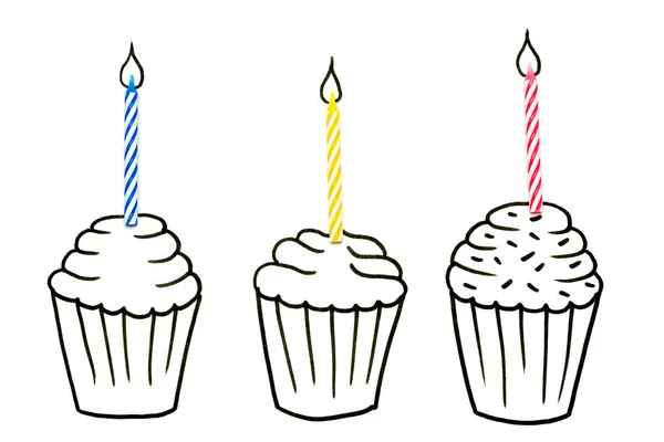 Obiekty rysunkowe idealna seria, Cup Cakes i świece — Zdjęcie stockowe