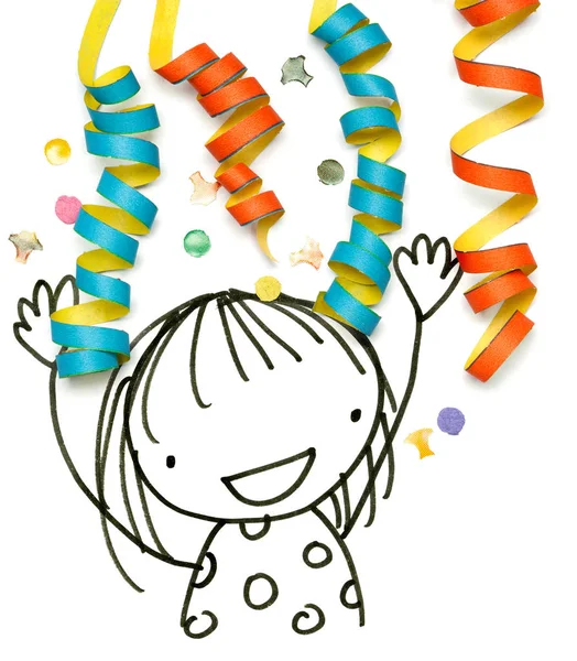 Drawing & Objects - Girl Birthday Celebration, with streamers an — Stock Photo, Image