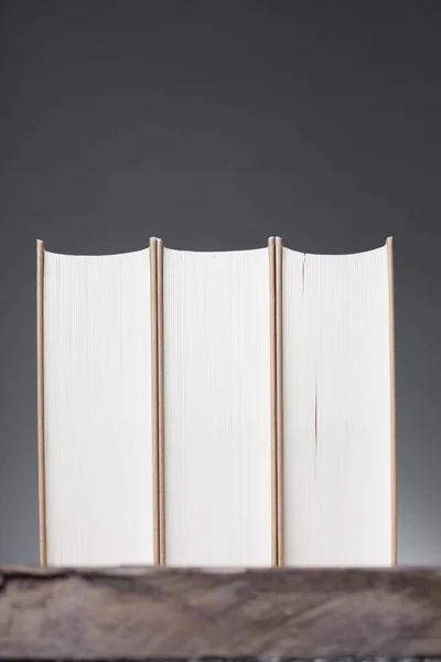 Tři knihy o dřevěný stůl — Stock fotografie
