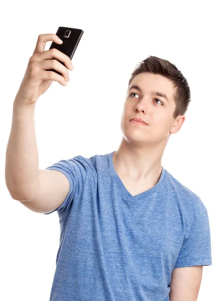 Teenage Boy Taking a Selfie - Isolated on White — Stock Photo, Image