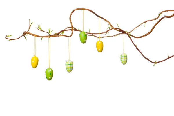 Easter Branches - with Easter Eggs, Ribbons and Chick, Isolated on White — Stock Photo, Image