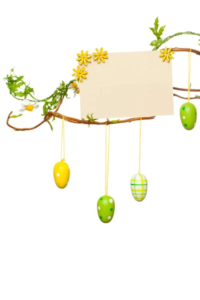 Easter Branches - with Easter Eggs, Blank Sign / Card, Isolated — Stock Photo, Image