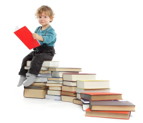 Cute Boy and Educational Knowledge Concept series, Big Staircase — Stock Photo, Image