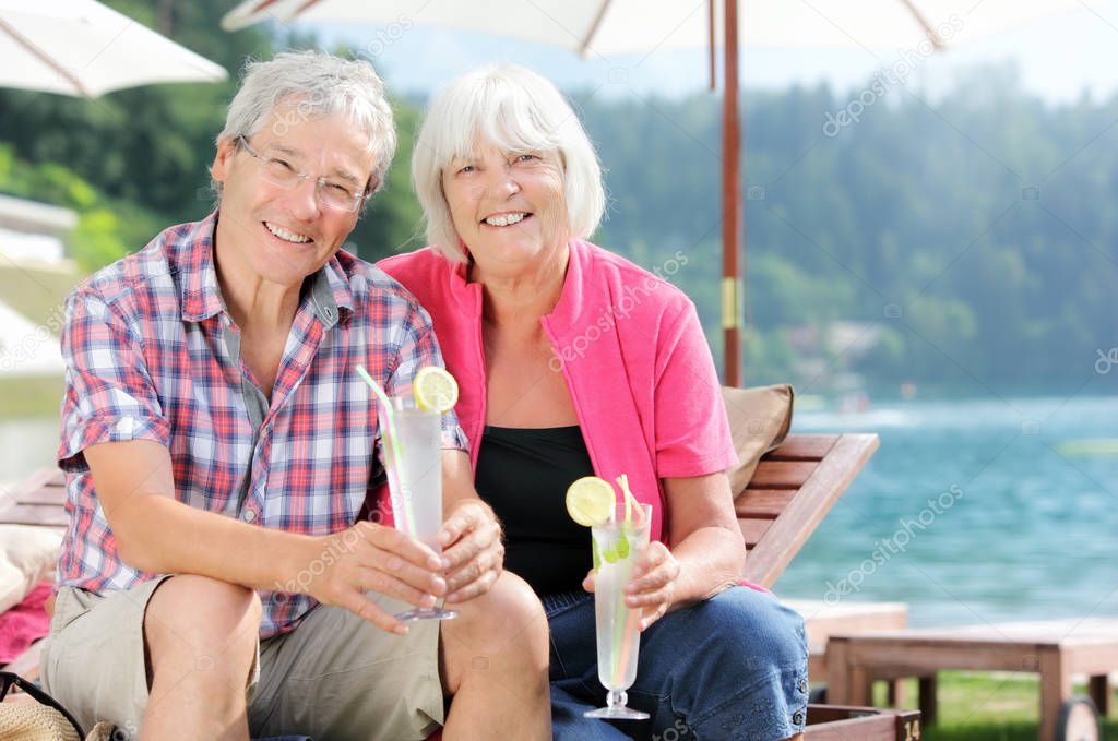 Series of a Cute Senior Couple (Man and Woman) on Vacation in Su