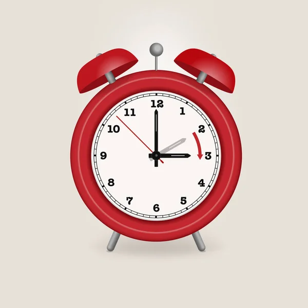 Переход на летнее время Напоминание, милые маленькие красные часы, с двух до трех часов — стоковый вектор
