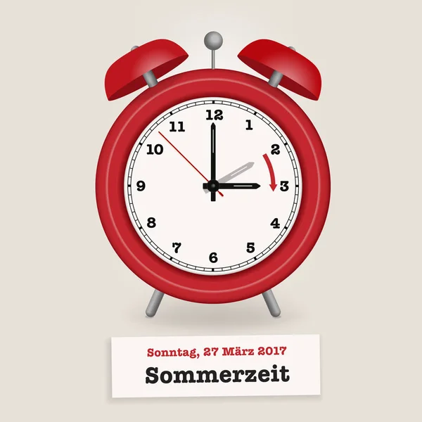 夏時間アラーム、2 から 3 に、かわいい小さな赤い時計 — ストックベクタ