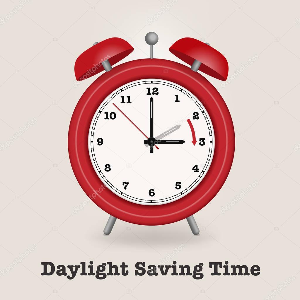 Daylight Saving Time Reminder, Cute little red Clock, from two to three o'clock