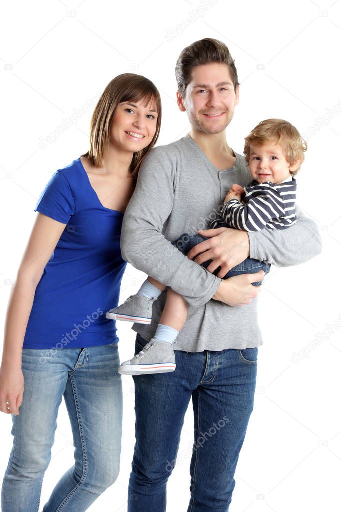 Happy Young Family, Isolated on White Background, cut-out, Portraits
