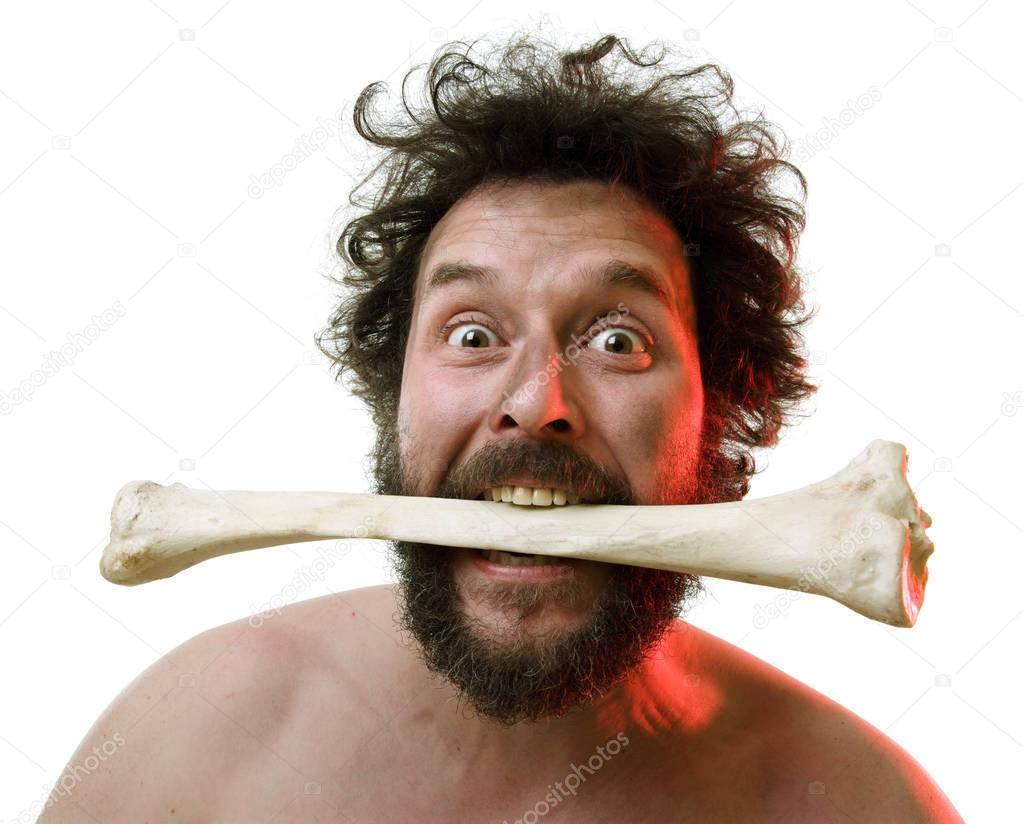 Caveman, manly man with Big Bone, showing of his strength and masculinity: Plus: he needs Meat.