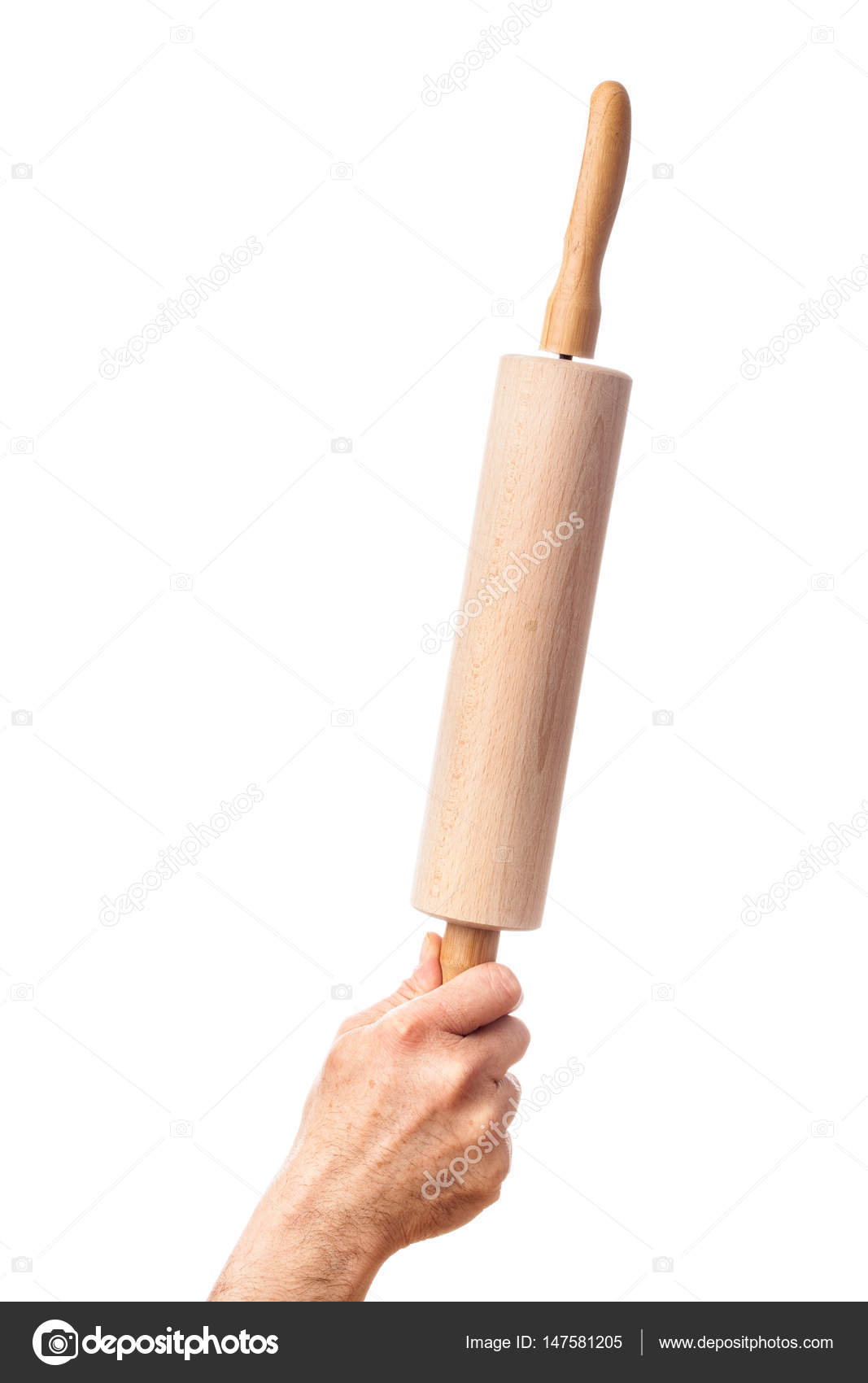 Singola mano umana che tiene di utensili da cucina: mattarello ... Singola mano umana che tiene di utensili da cucina: mattarello ...