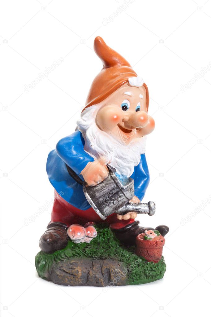 Garden Gnomes isolated on white background, simple figurines to decorate your garden, with watering can