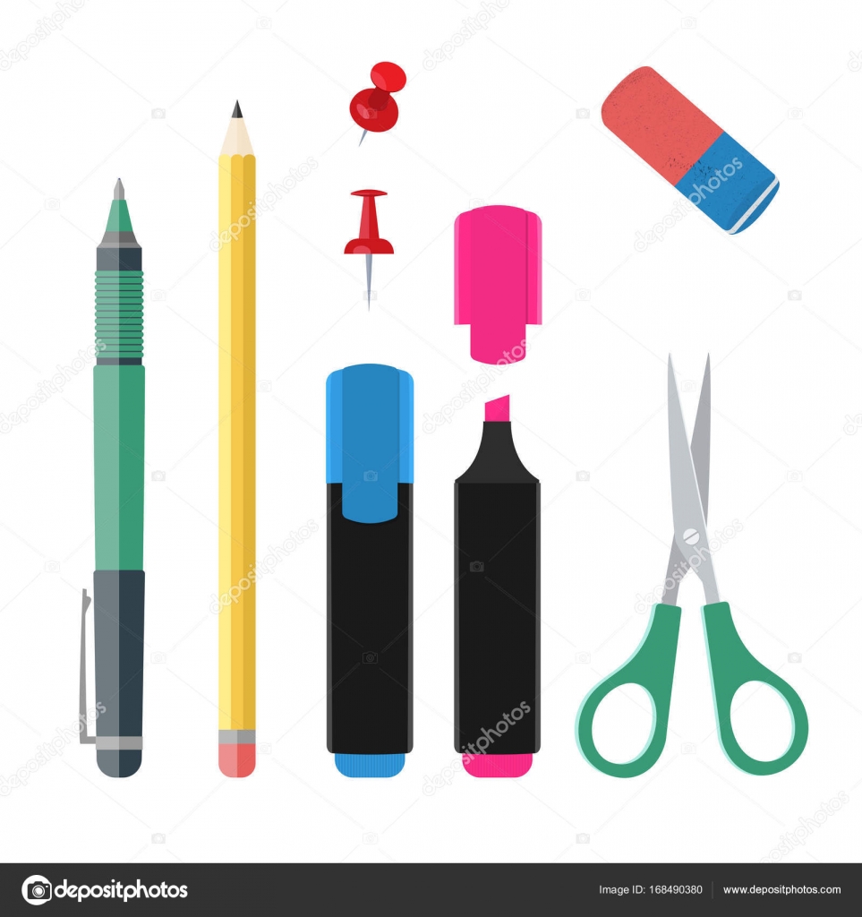 School Supplies Clipart: scissors, glue, colored pencils, markers, crayons,  pens