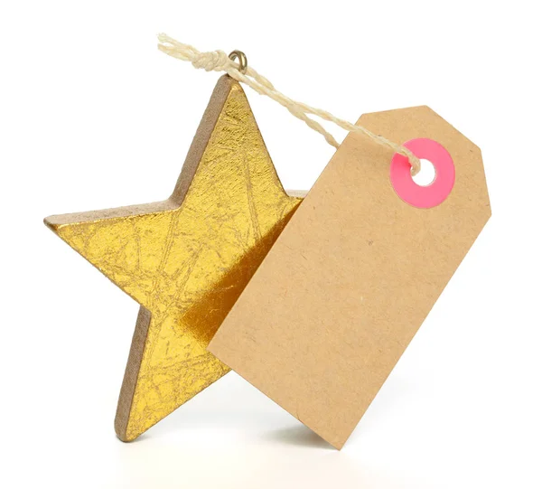 Різдво об'єктів, Isolated вирізав на білому тлі - золоті зірки з милий Порожня етикетка — стокове фото
