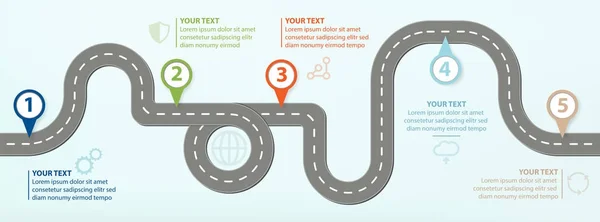 Feuille de route, Illustration vectorielle de conception plate Éléments d'infographie montrant les étapes du progrès de l'entreprise — Image vectorielle