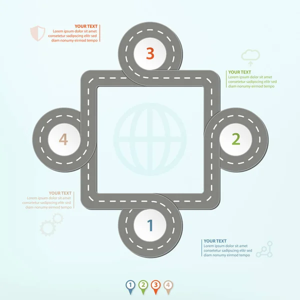 Feuille de route, Illustration vectorielle de conception plate Éléments d'infographie montrant les étapes du progrès de l'entreprise — Image vectorielle