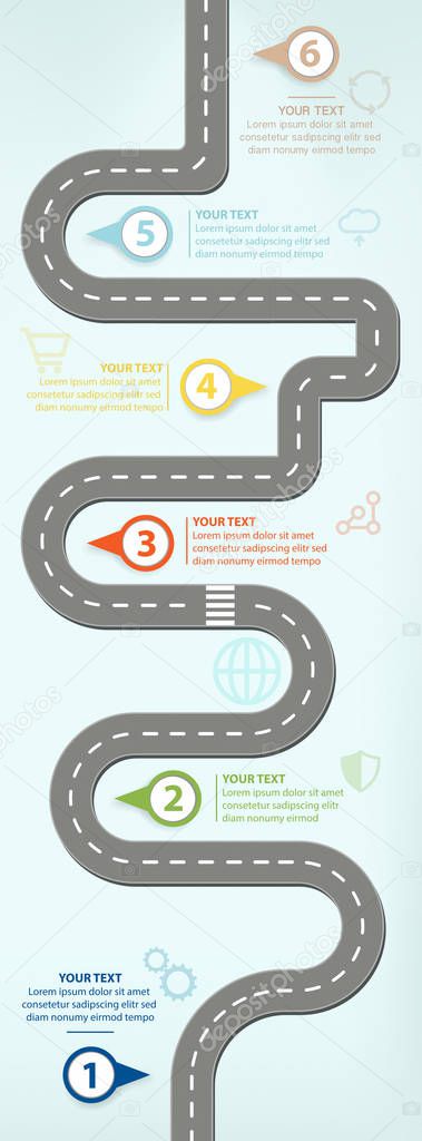 Road Map, Flat Design Vector Illustration Infographic elements showing steps in business progress