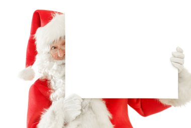 Series of Santa Claus isolated on White Cut out: Holding an empty Blank Sign playing peekaboo, Happy Smile clipart