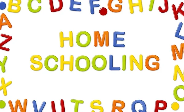 Educatieve systemen gemaakt uit koelkast magneet brieven geïsoleerd op een witte achtergrond: Home Schooling — Stockfoto