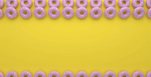 Donuts auf lebendigem, buntem Hintergrund mit Schatten: gelb und rosa — Stockfoto