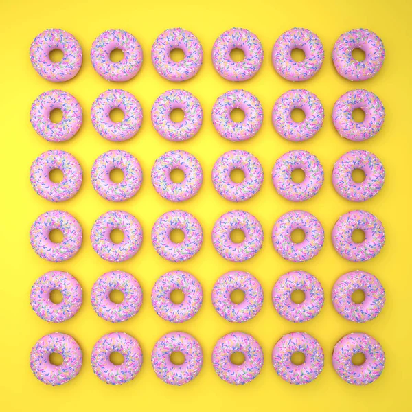 Donuts em fundo colorido vibrante com sombras: amarelo e rosa — Fotografia de Stock