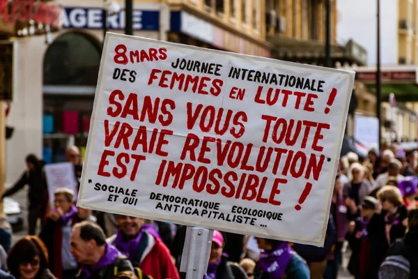 Nice France March 2020 Demonstration Women Rights Slogan Arrete Toutes — Stok fotoğraf