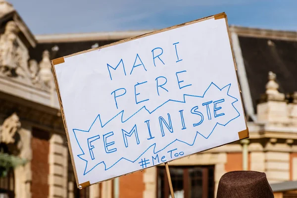 Nice França Março 2020 Sinal Protesto Durante Manifestação Pelos Direitos — Fotografia de Stock