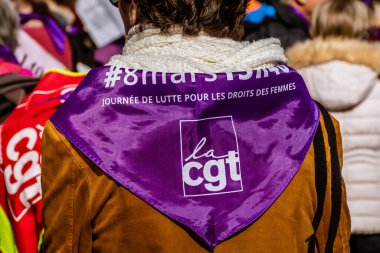 Nice, France - March 8, 2020: a demonstration for women's rights under the slogan 'On arrete toutes' ('We all stop') organised by Collectif droits des femmes 06 (Women's Rights Collective 06)