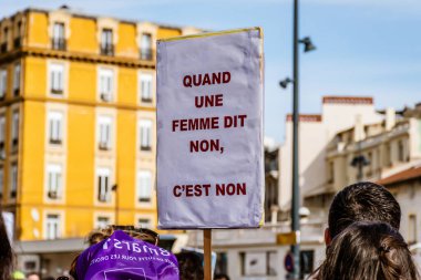 Nice, France - March 8, 2020: a demonstration for women's rights under the slogan 'On arrete toutes' ('We all stop') organised by Collectif droits des femmes 06 (Women's Rights Collective 06)